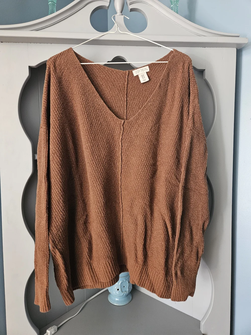 ruby moon Rust-Brown V-Neck Knit Sweater, Size 1X - Picture 1 of 5